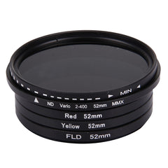 JUNESTAR 4 in 1 Proffesional 52mm Lens Filter(ND2-400 + Red + Yellow + FLD / Purple) for GoPro HERO5 / 4s / 4 / 3+ / 3 / 2 & Xiaomi Xiaoyi Yi I / II 4K & SJCAM Sport Action Camera