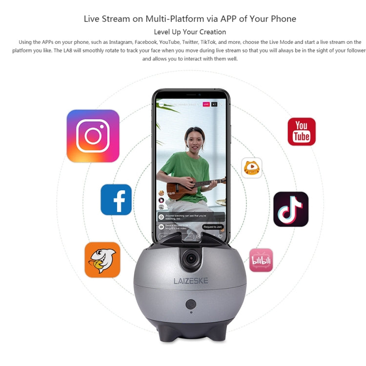 LAIZESKE LA8 Smart Robot Cameraman 360 Degree Auto Tracking Phone Holder, LA8 LAIZESKE LA8 Smart Robot Cameraman 360 Degree Auto Tracking Phone Holder, LA8