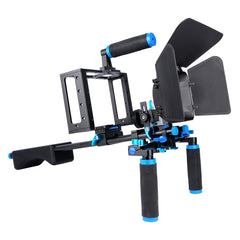 YELANGU D222 Dual Handles Camera Shoulder Mount + Camera Cage Stabilizer Kit with Matte Box + Follow Focus for DSLR Camera / Video Camera, D222