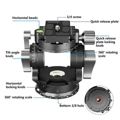 BEXIN DT-02R/S 2D 720 Degree Panorama Heavy Duty Tripod Action Fluid Drag Head with Quick Release Plate