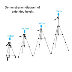 Live Broadcast Tripod 3-Section Folding Legs Aluminum Alloy Tripod Mount with U-Shape Three-Dimensional Tripod Head & Phone Clamp for DSLR & Digital Camera, Adjustable Height: 47.5-133cm
