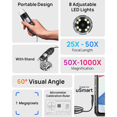 Microscopio digital con cable Ulefone uSmart C01 para Ulefone Armor 18 Series / 9 / 9E y Power Armor 16 Series / 13 / Armor Pad, uSmart C01