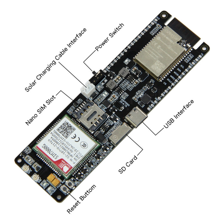 Placa de desarrollo de módulo de carga solar TTGO T-SIM7000G ESP32 WiFi Bluetooth 18560 con soporte para batería, T-SIM7000G Placa de desarrollo de módulo de carga solar TTGO T-SIM7000G ESP32 WiFi Bluetooth 18560 con soporte para batería, T-SIM7000G