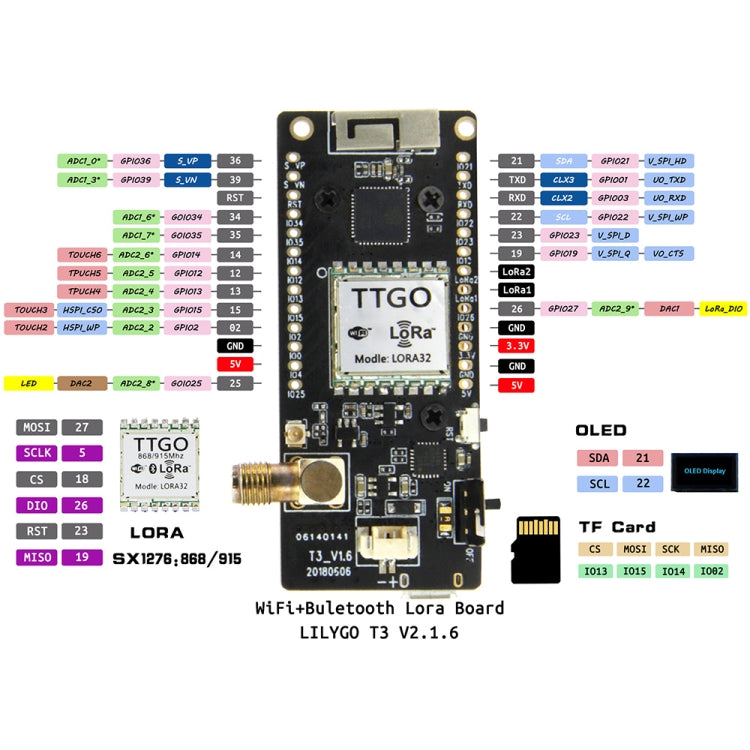 TTGO LORA32 V2.1 ESP32 0.96 inch OLED Bluetooth WiFi Wireless Module 915MHz SMA IP5306 Module with Antenna, 915MHz TTGO LORA32 V2.1 ESP32 0.96 inch OLED Bluetooth WiFi Wireless Module 915MHz SMA IP5306 Module with Antenna, 915MHz