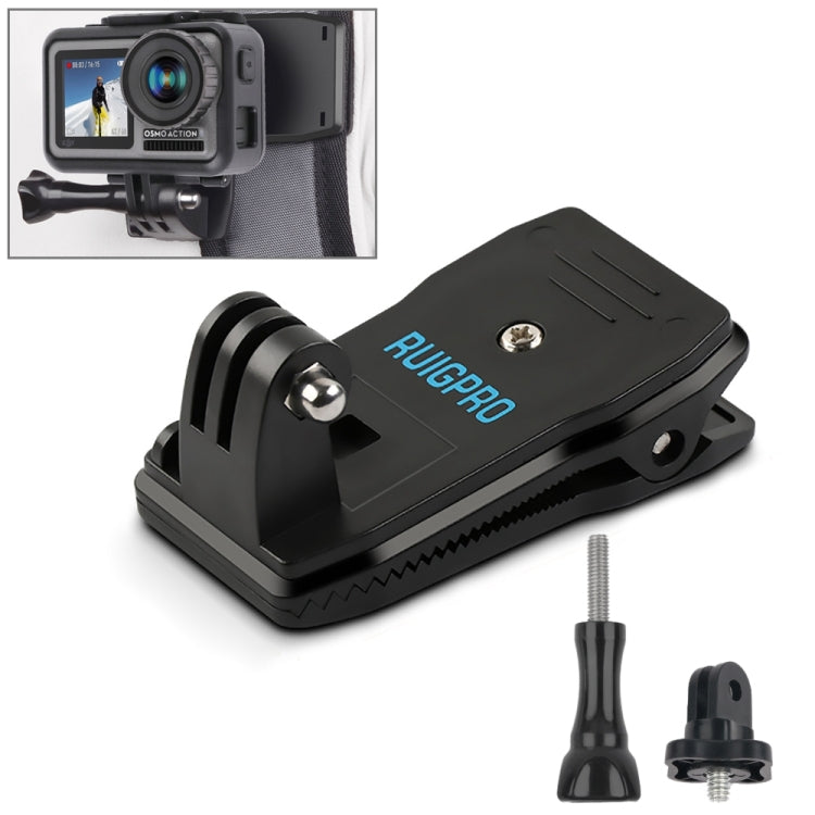 RUIGPRO - Mochila con rotación de 360 grados Rec-Mounts, soporte de abrazadera con clip y tornillo para GoPro, Insta360, DJI y otras cámaras de acción, clip de rotación de 360 grados