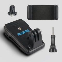 Mochila con rotación de 360 grados RUIGPRO Rec-Mounts, soporte de abrazadera con clip + abrazadera para teléfono para GoPro, Insta360, DJI y otras cámaras de acción, Rec-Mounts + abrazadera
