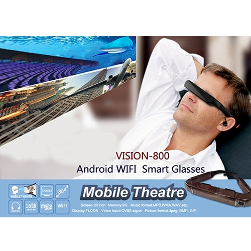 VISION-800 Android 4.4 1GB+2GB Super Smart Retina Glasses 3D VR Virtual Reality Headsets with 5.0MP Camera, Support WiFi, Bluetooth, TF Card, Video Recording VISION-800 Android 4.4 1GB+2GB Super Smart Retina Glasses 3D VR Virtual Reality Headsets with 5.0MP Camera, Support WiFi, Bluetooth, TF Card, Video Recording