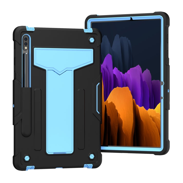 Funda protectora de silicona y PC a prueba de golpes con soporte en forma de T en color de contraste para Samsung Galaxy Tab S6 Lite P610/615, Huawei MatePad T8 y Huawei MediaPad T5 Funda protectora de silicona y PC a prueba de golpes con soporte en forma de T en color de contraste para Samsung Galaxy Tab S6 Lite P610/615, Huawei MatePad T8 y Huawei MediaPad T5
