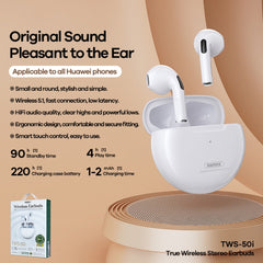 Remax TWS-50i Bluetooth 5.1 True Wireless Stereo Musik Bluetooth-Kopfhörer, weiß