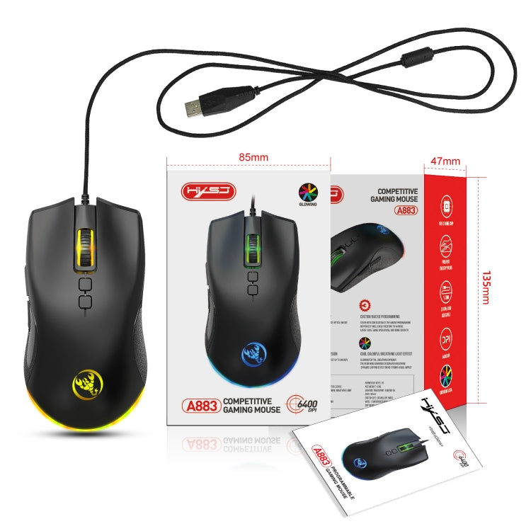 Ratón mecánico para juegos con cable y luz RGB de 7 teclas y 6400 ppp HXSJ A883 Ratón mecánico para juegos con cable y luz RGB de 7 teclas y 6400 ppp HXSJ A883