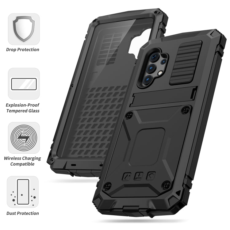 R-JUST Funda protectora de metal y silicona resistente al agua, a los golpes y al polvo con soporte para Samsung Galaxy A32 4G y Samsung Galaxy A32 5G R-JUST Funda protectora de metal y silicona resistente al agua, a los golpes y al polvo con soporte para Samsung Galaxy A32 4G y Samsung Galaxy A32 5G