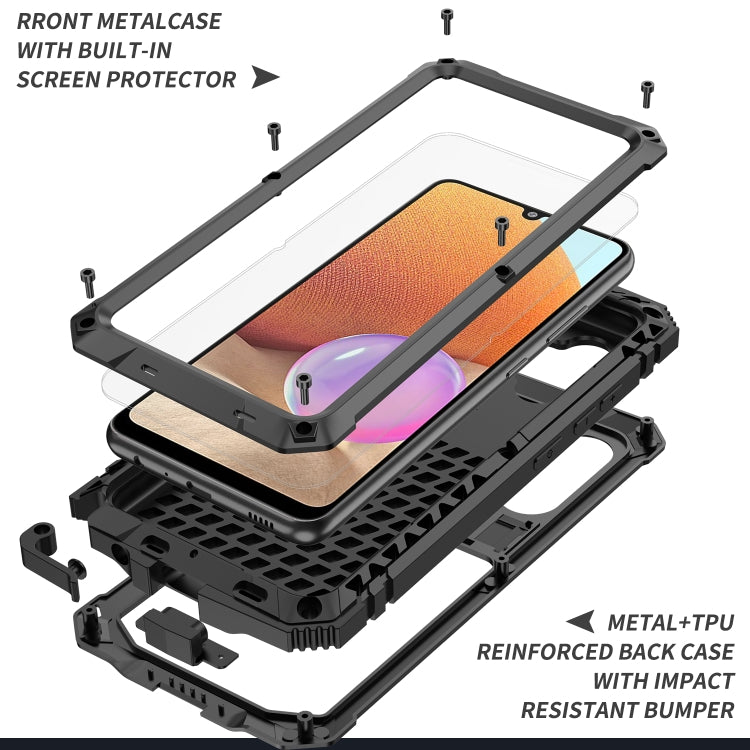 R-JUST Funda protectora de metal y silicona resistente al agua, a los golpes y al polvo con soporte para Samsung Galaxy A32 4G y Samsung Galaxy A32 5G R-JUST Funda protectora de metal y silicona resistente al agua, a los golpes y al polvo con soporte para Samsung Galaxy A32 4G y Samsung Galaxy A32 5G