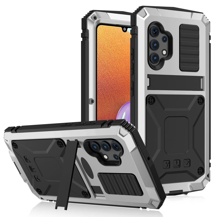 R-JUST Funda protectora de metal y silicona resistente al agua, a los golpes y al polvo con soporte para Samsung Galaxy A32 4G y Samsung Galaxy A32 5G R-JUST Funda protectora de metal y silicona resistente al agua, a los golpes y al polvo con soporte para Samsung Galaxy A32 4G y Samsung Galaxy A32 5G