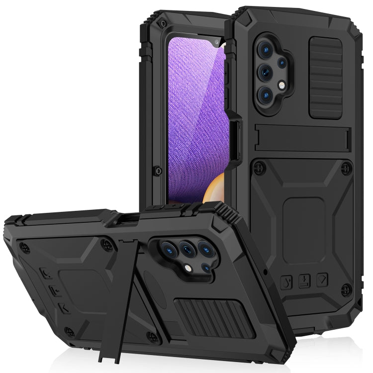 R-JUST Funda protectora de metal y silicona resistente al agua, a los golpes y al polvo con soporte para Samsung Galaxy A32 4G y Samsung Galaxy A32 5G R-JUST Funda protectora de metal y silicona resistente al agua, a los golpes y al polvo con soporte para Samsung Galaxy A32 4G y Samsung Galaxy A32 5G