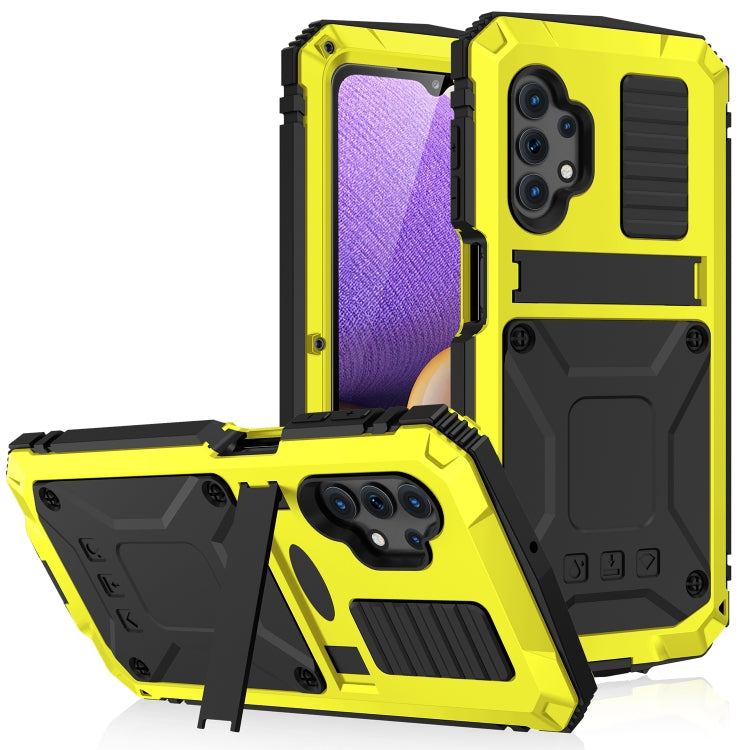 R-JUST Funda protectora de metal y silicona resistente al agua, a los golpes y al polvo con soporte para Samsung Galaxy A32 4G y Samsung Galaxy A32 5G R-JUST Funda protectora de metal y silicona resistente al agua, a los golpes y al polvo con soporte para Samsung Galaxy A32 4G y Samsung Galaxy A32 5G