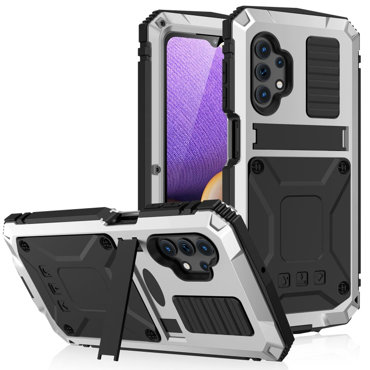 R-JUST Funda protectora de metal y silicona resistente al agua, a los golpes y al polvo con soporte para Samsung Galaxy A32 4G y Samsung Galaxy A32 5G R-JUST Funda protectora de metal y silicona resistente al agua, a los golpes y al polvo con soporte para Samsung Galaxy A32 4G y Samsung Galaxy A32 5G