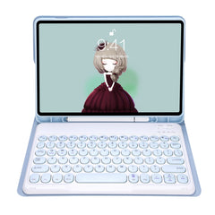 YT098B Abnehmbare Bluetooth-Tastaturhülle aus Leder mit runder Tastenkappe und Bonbon-Hautstruktur, Stiftschlitz und Ständer, für iPad 10.2 2020 & 2019/Air 2019/Pro 10,5 Zoll, iPad 10.2 2020 & 2019/Air 2019/Pro 10,5 Zoll