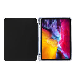Funda de piel sintética transparente con tapa horizontal, tres pliegues, con textura de piel prensada eléctrica, a prueba de golpes, con soporte, ranura para bolígrafo y función de suspensión/activación, para iPad Pro 11 (2021)