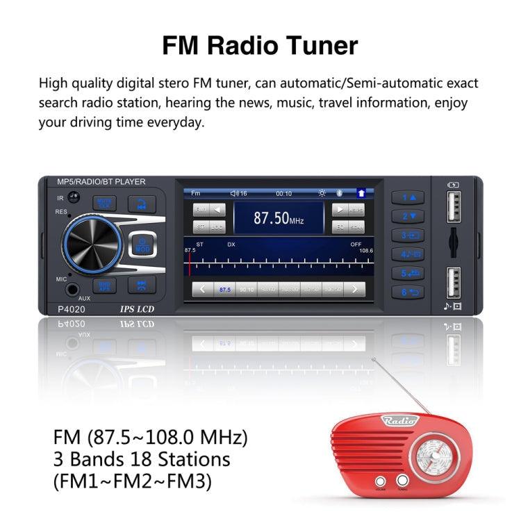 P4020 3.8 inch Universal Car Radio Receiver MP5 Player, Support FM & Bluetooth & TF Card with Remote Control P4020 3.8 inch Universal Car Radio Receiver MP5 Player, Support FM & Bluetooth & TF Card with Remote Control