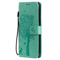 Tree & Cat Pattern Pressed Printing Horizontal Flip PU Leather Case with Holder & Card Slots & Wallet & Lanyard, For OPPO A93 5G / A74 5G, For OPPO A94 4G / F19 Pro / Reno 5F