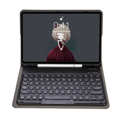YA11B 2021 Detachable Lambskin Texture Round Keycap Bluetooth Keyboard Leather Case with Pen Slot & Stand, For iPad Pro 11 2021 / Air4 / Air5 / Pro 11