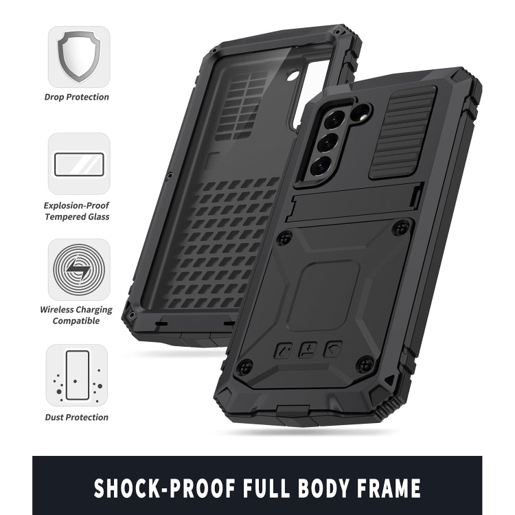 R-JUST Funda protectora de metal y silicona a prueba de golpes, resistente al agua y al polvo con soporte para Samsung Galaxy S21 FE R-JUST Funda protectora de metal y silicona a prueba de golpes, resistente al agua y al polvo con soporte para Samsung Galaxy S21 FE