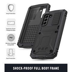 R-JUST Funda protectora de metal y silicona a prueba de golpes, resistente al agua y al polvo con soporte para Samsung Galaxy S21 FE