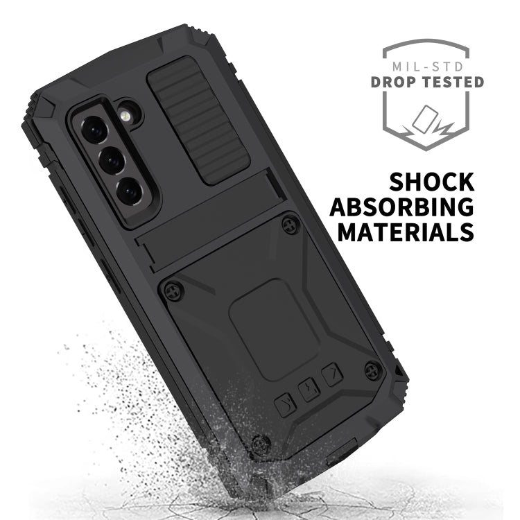 R-JUST Funda protectora de metal y silicona a prueba de golpes, resistente al agua y al polvo con soporte para Samsung Galaxy S21 FE R-JUST Funda protectora de metal y silicona a prueba de golpes, resistente al agua y al polvo con soporte para Samsung Galaxy S21 FE