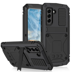 R-JUST Funda protectora de metal y silicona a prueba de golpes, resistente al agua y al polvo con soporte para Samsung Galaxy S21 FE