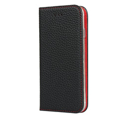 Horizontale Klapphülle aus Rindsleder mit Litschi-Textur, Halter, Kartenfächern, Geldbörse, Riemen und Kabelwickler, für iPhone X/XS, für iPhone XR, für iPhone XS Max