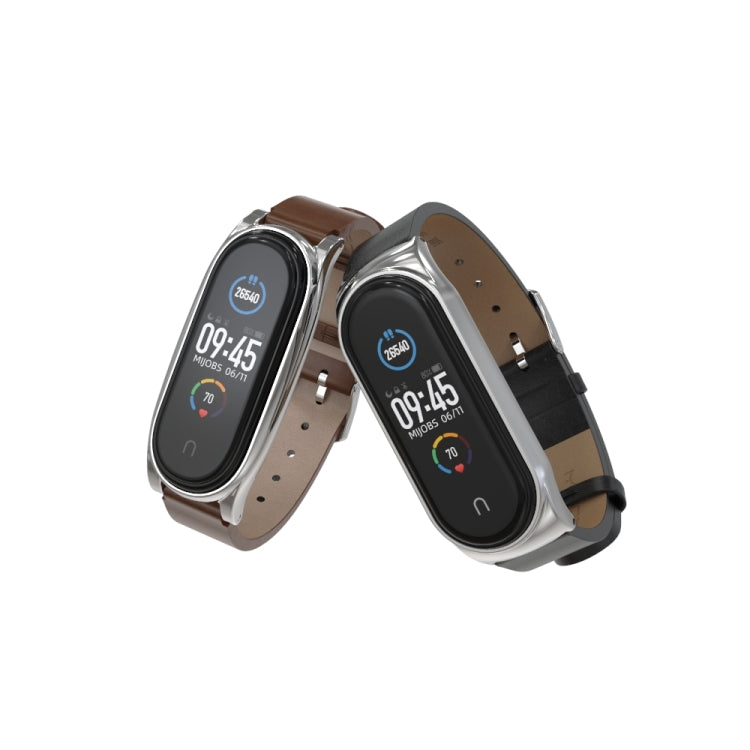 For Xiaomi Mi Band 6 / 5 / 4 / 3 Mijobs Metal Case Crazy Horse Texture PU Microfiber Plus Replacement Watchband For Xiaomi Mi Band 6 / 5 / 4 / 3 Mijobs Metal Case Crazy Horse Texture PU Microfiber Plus Replacement Watchband