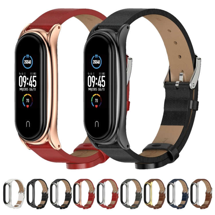 For Xiaomi Mi Band 6 / 5 / 4 / 3 Mijobs Metal Case Crazy Horse Texture PU Microfiber Plus Replacement Watchband For Xiaomi Mi Band 6 / 5 / 4 / 3 Mijobs Metal Case Crazy Horse Texture PU Microfiber Plus Replacement Watchband