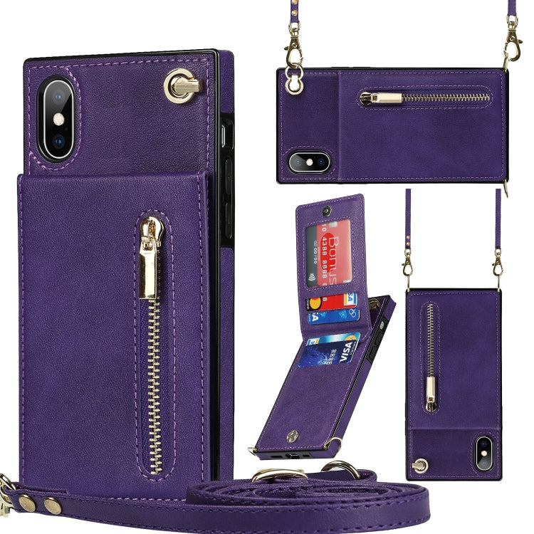 Cross-body Zipper Square TPU+PU Back Cover Case with Holder & Card Slots & Wallet & Strap, For iPhone XS / X, For iPhone XR, For iPhone XS Max Cross-body Zipper Square TPU+PU Back Cover Case with Holder & Card Slots & Wallet & Strap, For iPhone XS / X, For iPhone XR, For iPhone XS Max