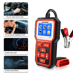 KONNWEI KW681 Car 2.4 inch TFT Screen OBD Fault Diagnosis + 6V-12V Battery Tester Support 9 Languages, KW681