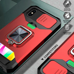 Sliding Camera Cover Design PC + TPU Shockproof Case with Ring Holder & Card Slot, For iPhone XS / X, For iPhone XR, For iPhone 11 Pro