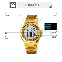 SKMEI 1712 Dual Time LED Digital Display Luminous Stainless Steel Strap Electronic Watch