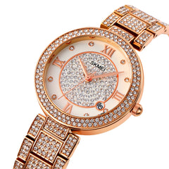 SKMEI 1739 Diamond Roman Numerals Round Dial Quartz Watch for Ladies