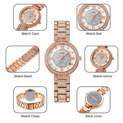 SKMEI 1739 Diamond Roman Numerals Round Dial Quartz Watch for Ladies