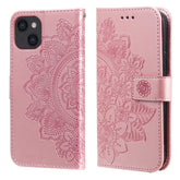 7-petal Flowers Embossing Pattern Horizontal Flip PU Leather Case with Holder & Card Slots & Wallet & Photo Frame, For iPhone 13, For iPhone 13 Mini, For iPhone 13 Pro, For iPhone 13 Pro Max