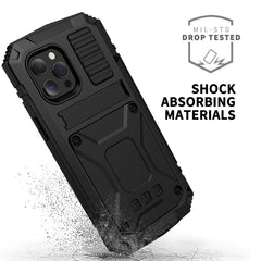 R-JUST Stoßfeste, wasserdichte, staubdichte Schutzhülle aus Metall und Silikon mit Halterung, für iPhone 13 mini, für iPhone 13, für iPhone 13 Pro, für iPhone 13 Pro Max