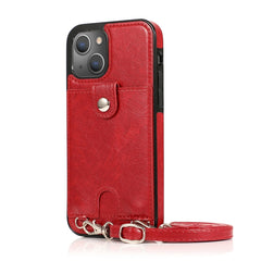 Funda protectora de cuero PU + TPU a prueba de golpes con ranura para tarjetas y cordón, para iPhone 13 mini, para iPhone 13, para iPhone 13 Pro, para iPhone 13 Pro Max