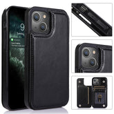 Double Buckle Shockproof PU Protective Case with Card Slots & Holder, For iPhone 13, For  iPhone 13 Mini, For iPhone 13 Pro