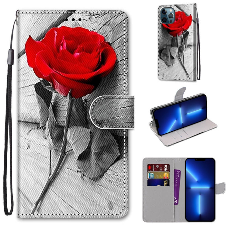 Coloured Drawing Cross Texture Horizontal Flip PU Leather Case with Holder & Card Slots & Wallet & Lanyard, For iPhone 13 Pro Max Coloured Drawing Cross Texture Horizontal Flip PU Leather Case with Holder & Card Slots & Wallet & Lanyard, For iPhone 13 Pro Max