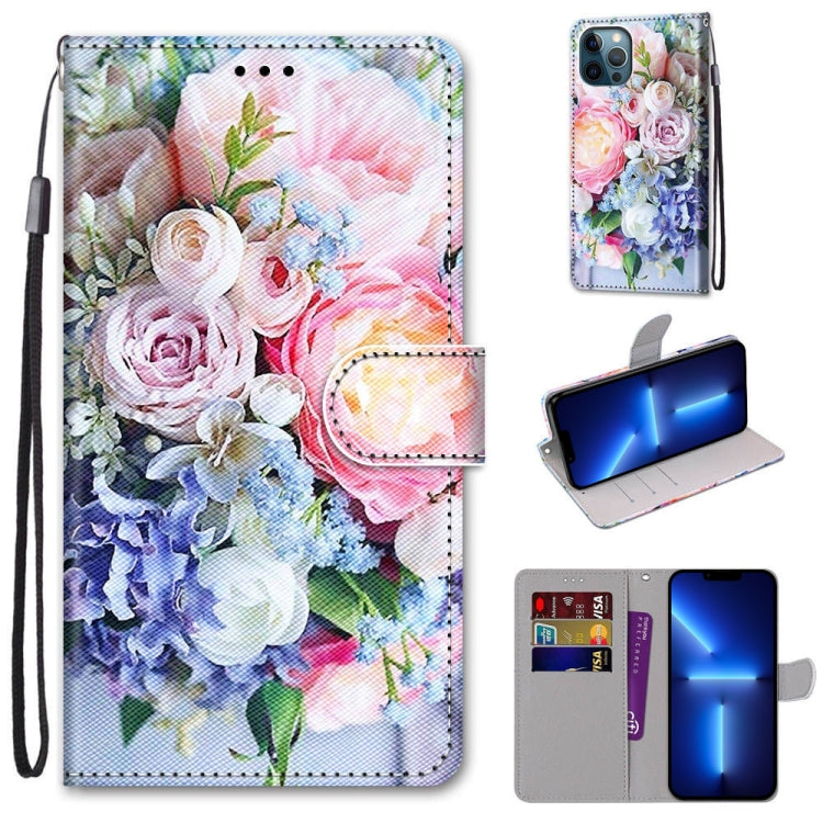 Coloured Drawing Cross Texture Horizontal Flip PU Leather Case with Holder & Card Slots & Wallet & Lanyard, For iPhone 13 Pro Max Coloured Drawing Cross Texture Horizontal Flip PU Leather Case with Holder & Card Slots & Wallet & Lanyard, For iPhone 13 Pro Max