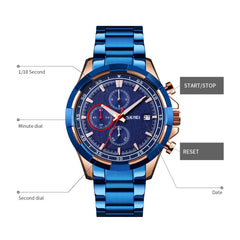SKMEI 9192 Men Calendar Timing Stainless Steel Belt Luminous Quartz Watch