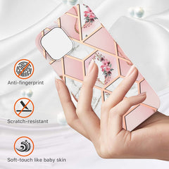 Funda a prueba de golpes de TPU con diseño de flores de mármol y empalme galvanizado para iPhone 13 mini, iPhone 13, iPhone 13 Pro, iPhone 13 Pro Max