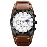 SKMEI 9249 Men Moonphase Calendar Stopwatch Leather Strap Quartz Watch