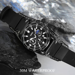 SKMEI 9249 Men Moonphase Calendar Stopwatch Leather Strap Quartz Watch