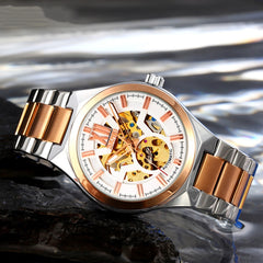 SKMEI 9258 Men Two-color Stainless Steel Strap Automatic Mechanical Watch