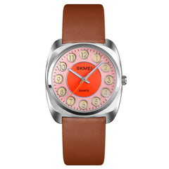 SKMEI Q029 Ladies Phone Number Pattern Dial Leather Strap Quartz Watch